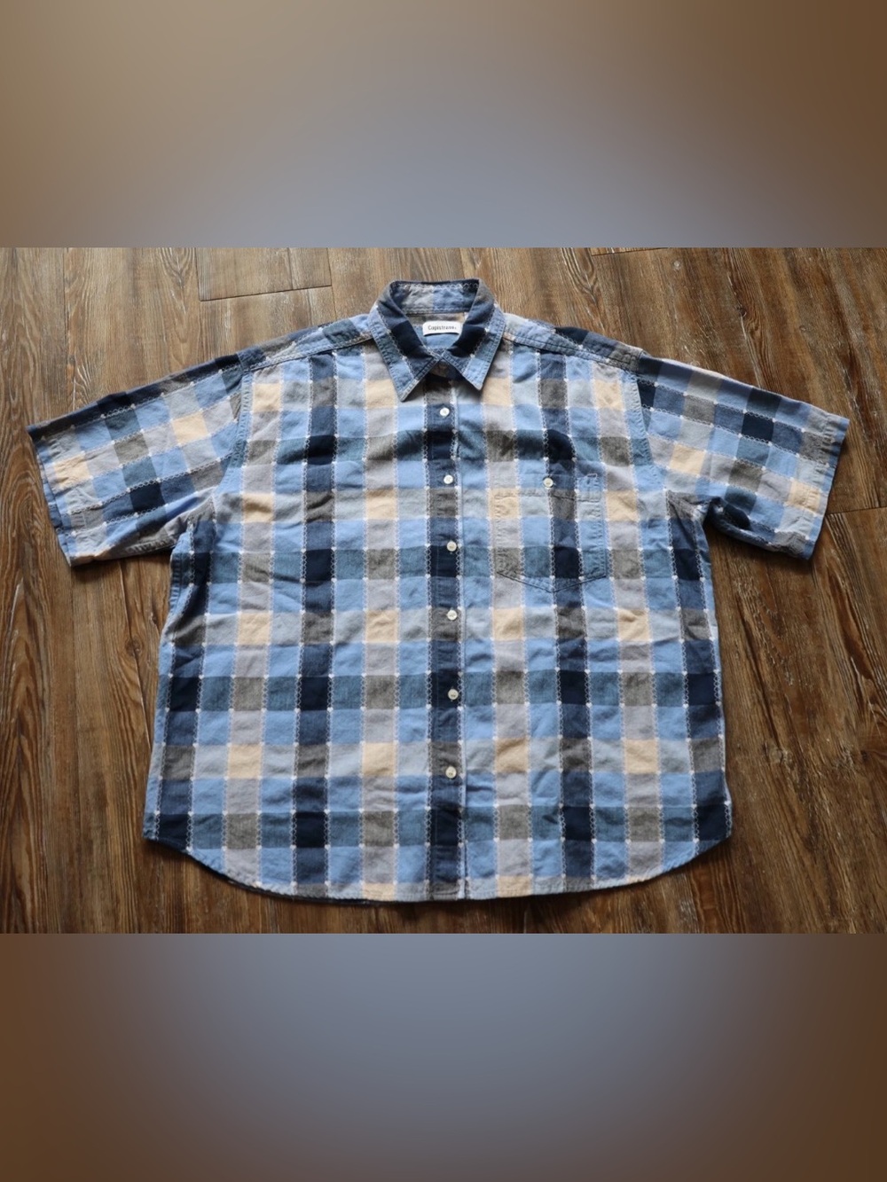 Blue Heart Embroidered Plaid Shirt Casual Cottagecore 100% Cotton Womens 2X